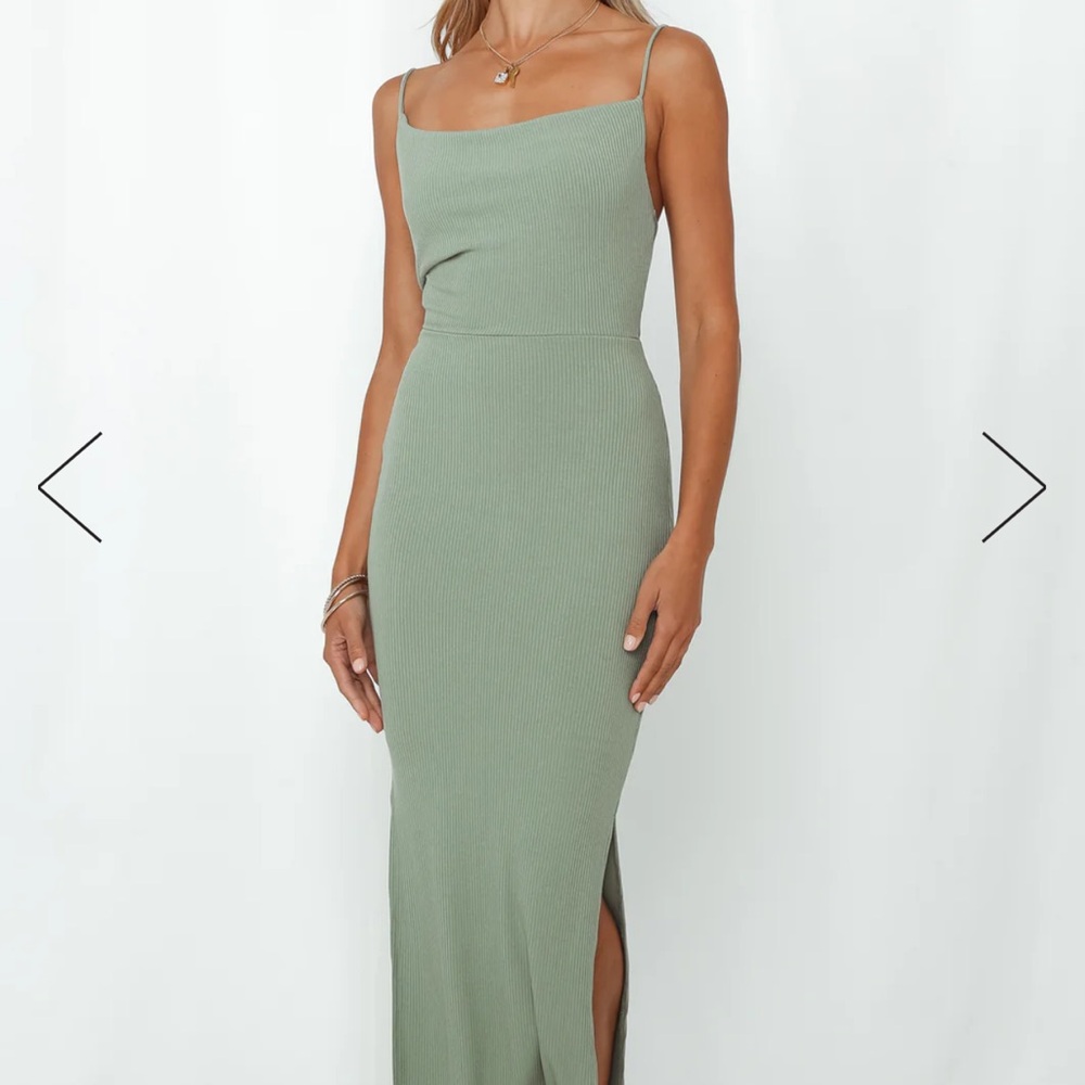 Hello Molly ROOFTOP MARTINIS FOR TWO MIDI DRESS SAGE